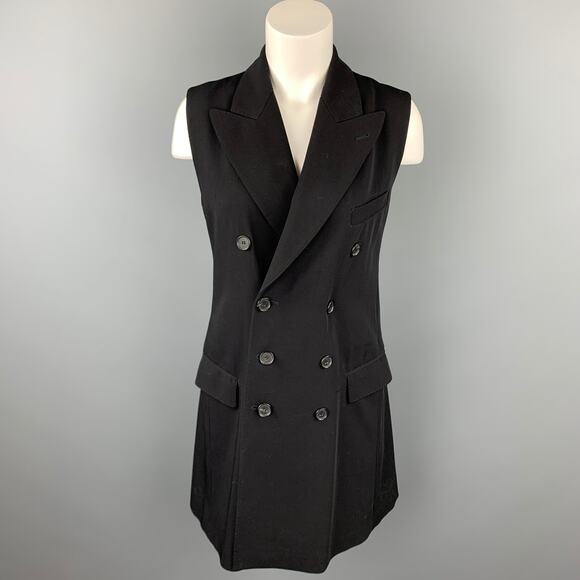 Size M Black Wool Blend Double Breasted Sleeveless Vest - Picture 1 of 5